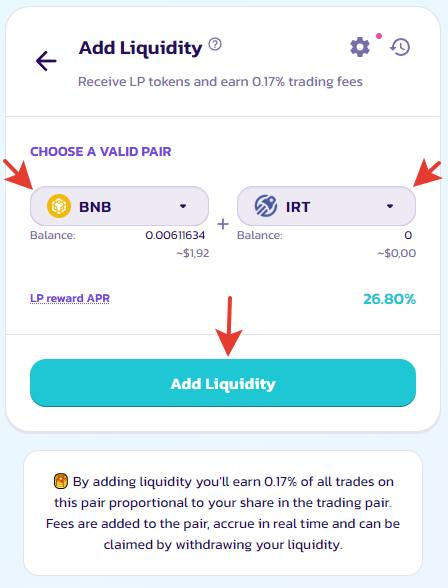How to put your IRT to a liquidity pool on PancakeSwap